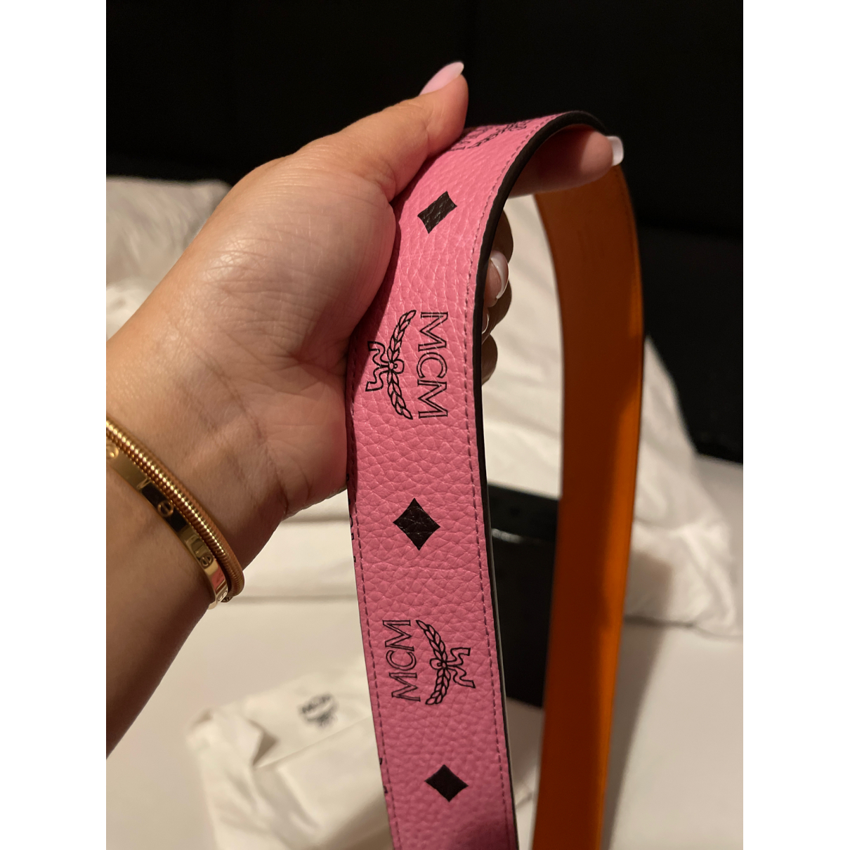 Leather belt MCM Pink size 85 cm in 